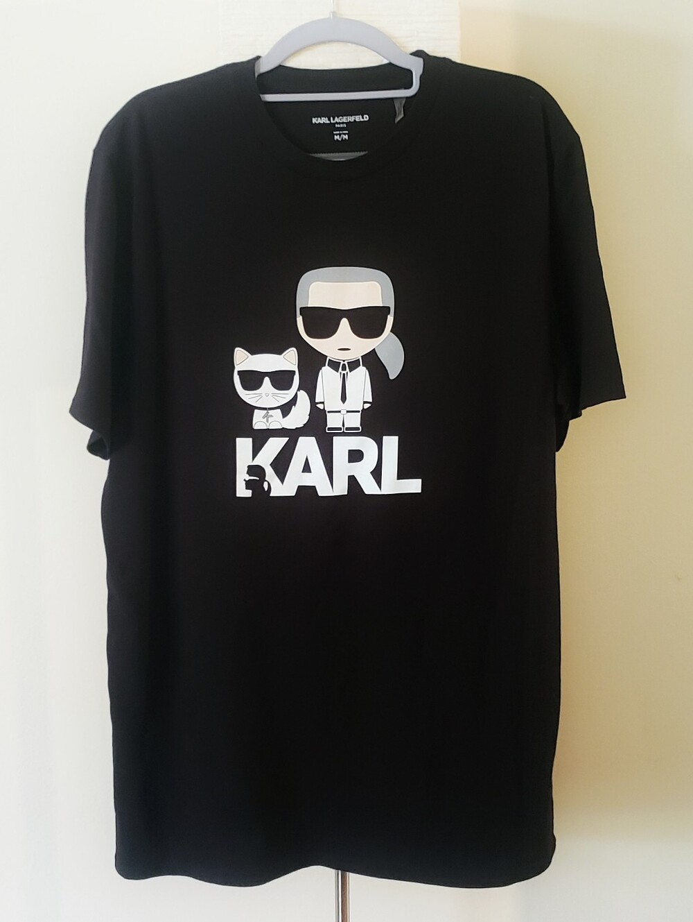 Karl Lagerfeld Paris Men's Black Graphic Tee with Karl & Choupette M